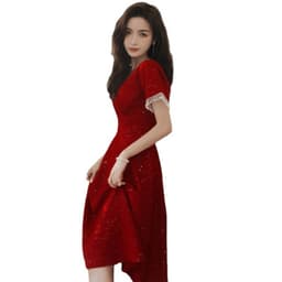 image-Toast Dress Bride Wine Red Wedding Dress Engagement Back Door Dress