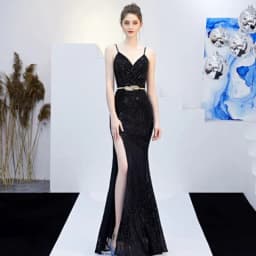 image-New Banquet Elegant Annual Meeting Long Host Deep V Sexy Fishtail Sequined Dress