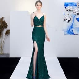 image-New Banquet Elegant Annual Meeting Long Host Deep V Sexy Fishtail Sequined Dress