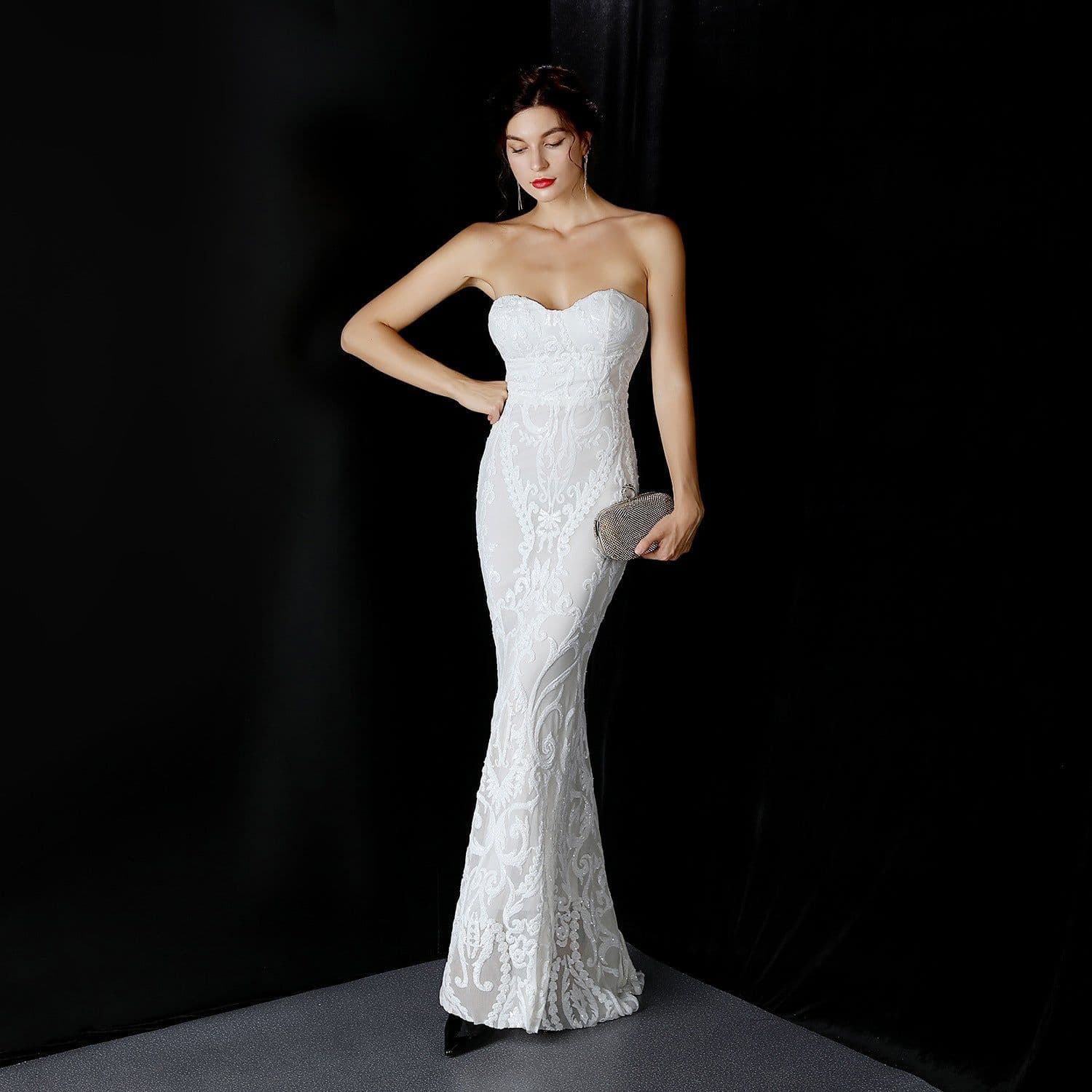image-Sequined Long Dress Skirt Prom Party Etiquette Celebration Evening Dress