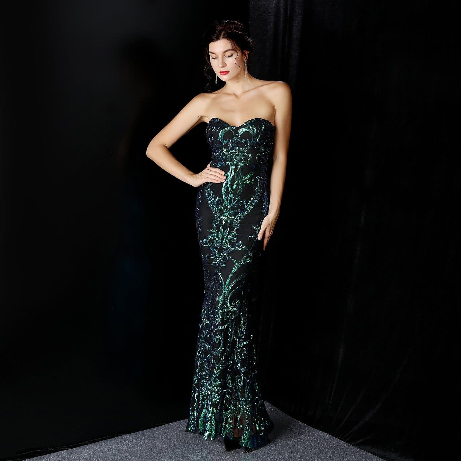 image-Sequined Long Dress Skirt Prom Party Etiquette Celebration Evening Dress