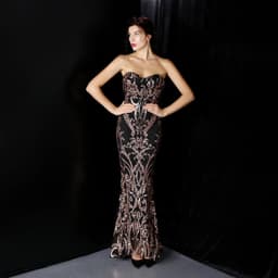 image-Sequined Long Dress Skirt Prom Party Etiquette Celebration Evening Dress