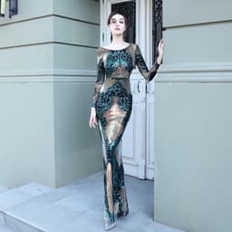 image-Fashion Stitching Mopping Long Sequin Dress
