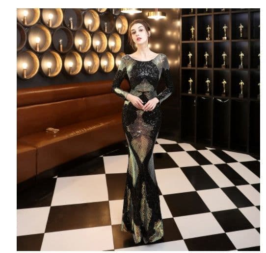 image-Fashion Stitching Mopping Long Sequin Dress