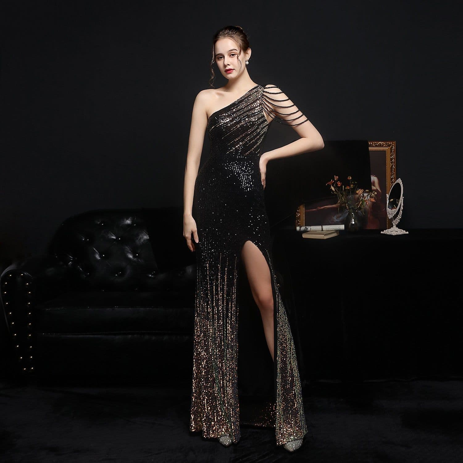 image-Party Evening Dress Sexy Long Section Was Thin Toast Bride