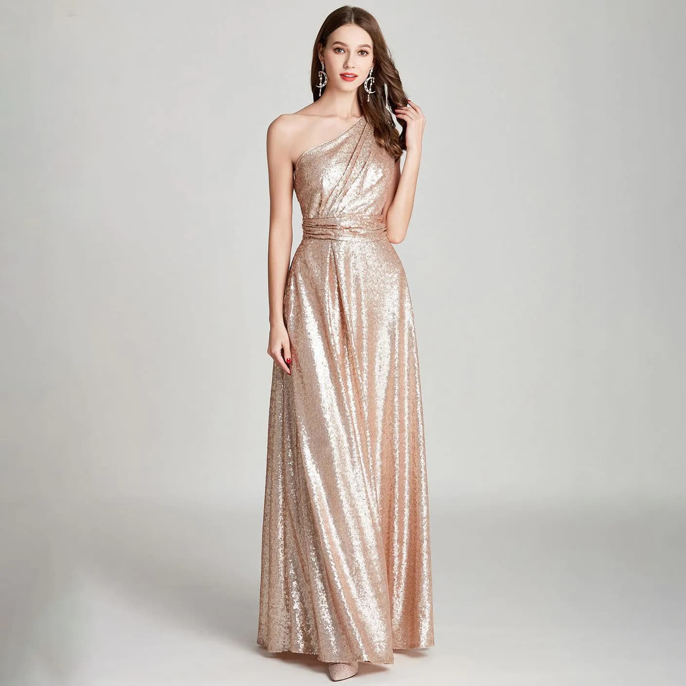 image-Large Bridesmaid Dress Banquet Dance Host Evening Dress