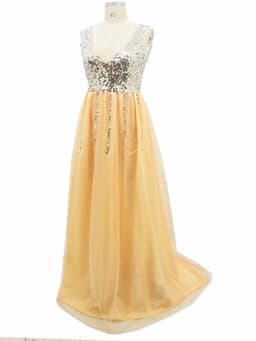 image-Hot Sale Front And Back V-neck Sequined Floor-length Dovetail Dress