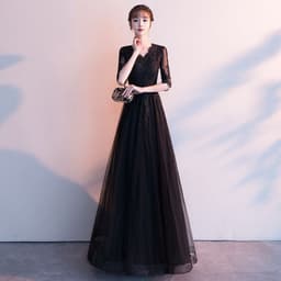 image-Banquet Elegant Long Black Ladies Annual Meeting Dress