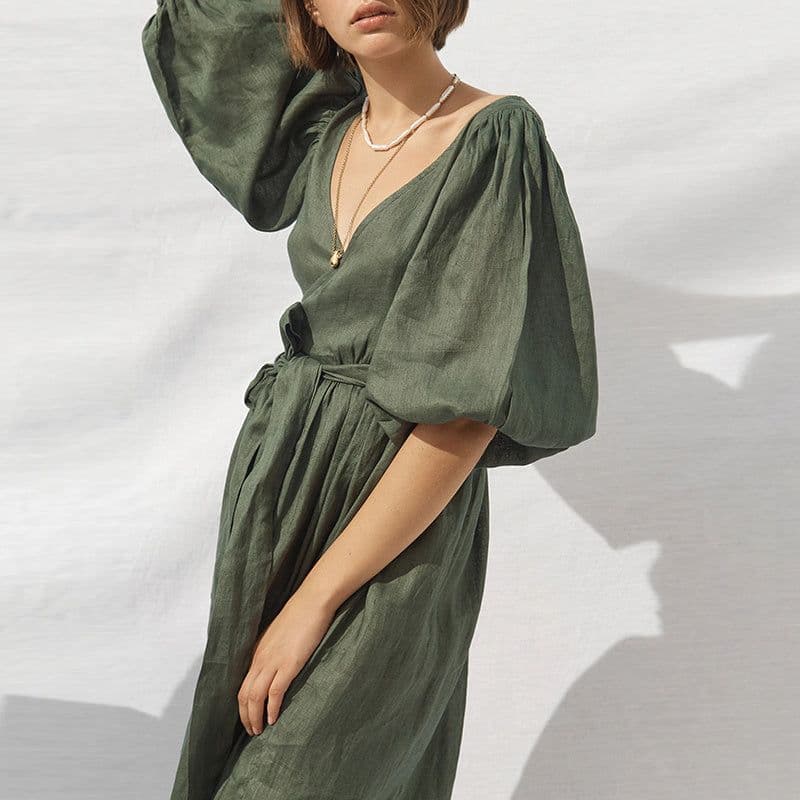 image-Style Waist-Tie Puff Sleeve Skirt