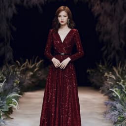 image-Wine Red Temperament Host Dress Annual Meeting Long