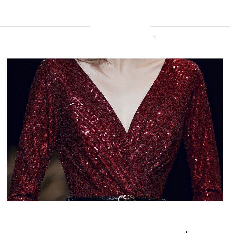 image-Wine Red Temperament Host Dress Annual Meeting Long