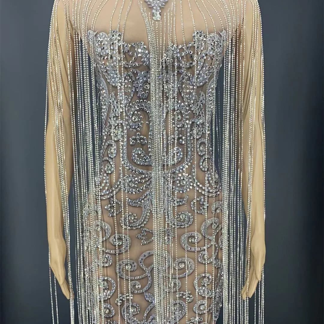 image-Short Rhinestone Fringed Diamond Cocktail Dress