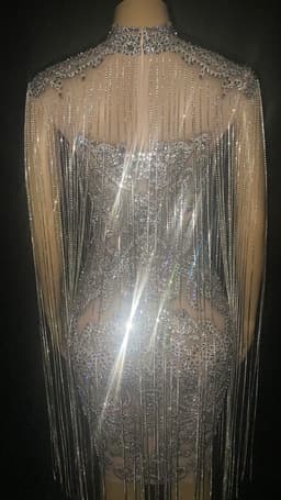 image-Short Rhinestone Fringed Diamond Cocktail Dress