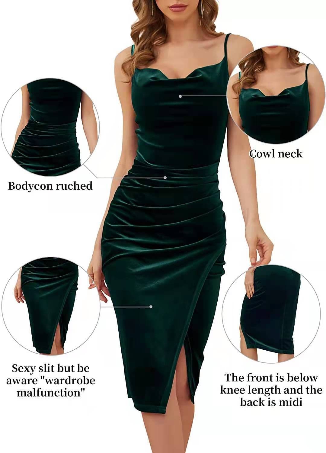 image-Fashion Women's Temperament Slit Pleated Velvet Sling Dress