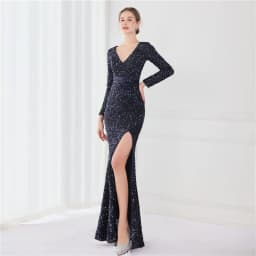 image-Long Sleeve Sequined Gas Field Queen Fishtail Evening Dress