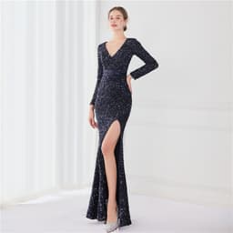 image-Long Sleeve Sequined Gas Field Queen Fishtail Evening Dress