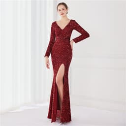 image-Long Sleeve Sequined Gas Field Queen Fishtail Evening Dress