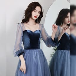 image-Velvet Long Birthday Party Dress For Women
