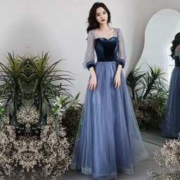 image-Velvet Long Birthday Party Dress For Women