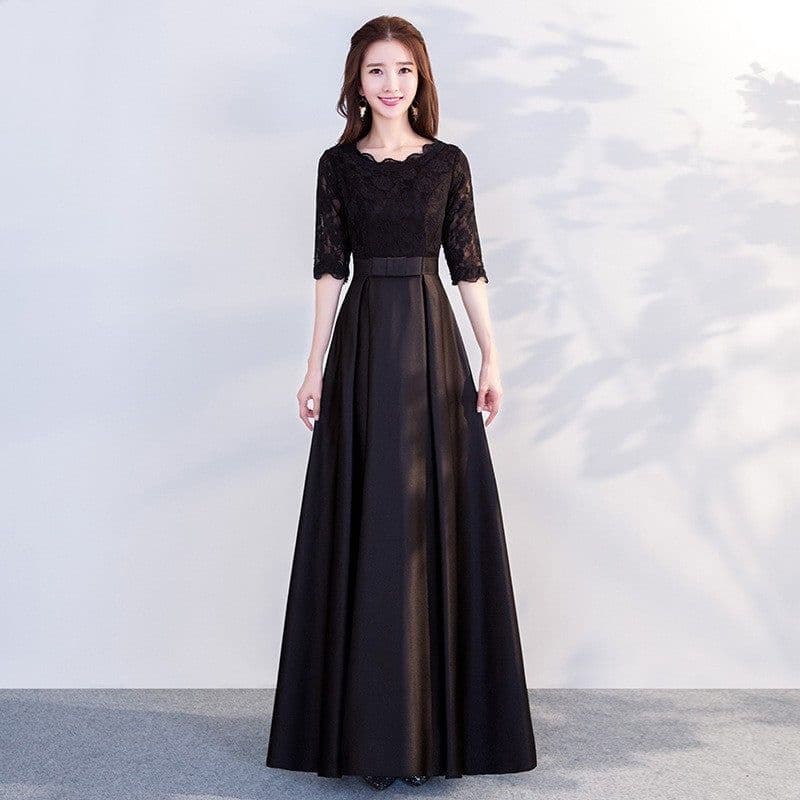 image-The End Elegant Long Sleeve Thin Company Annual Meeting Black Dress Dress Long Section