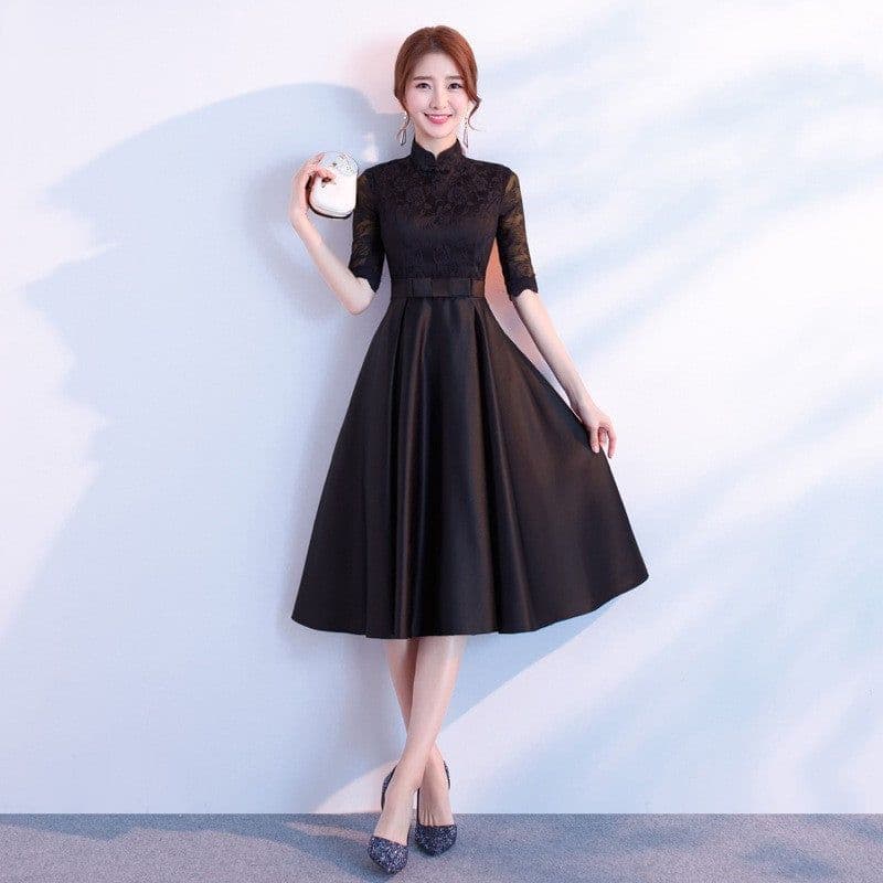image-The End Elegant Long Sleeve Thin Company Annual Meeting Black Dress Dress Long Section