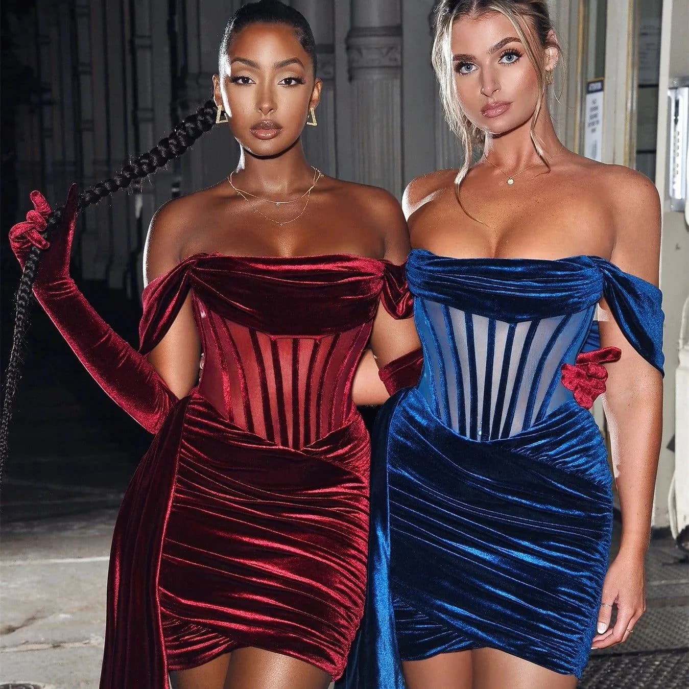 image-Women's Velvet With Breast Sexy Evening Dress