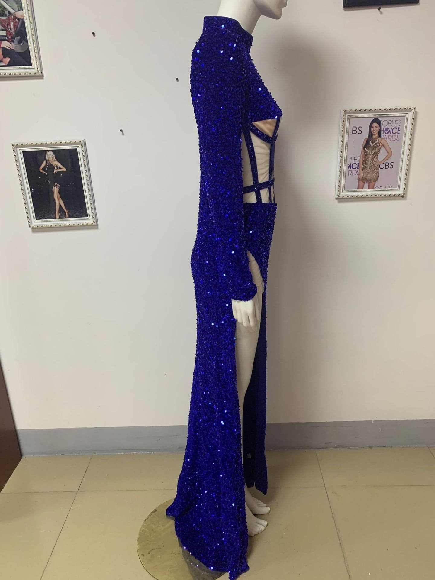 image-Blue Siren Ji Sequin See-through Dress With High Slit