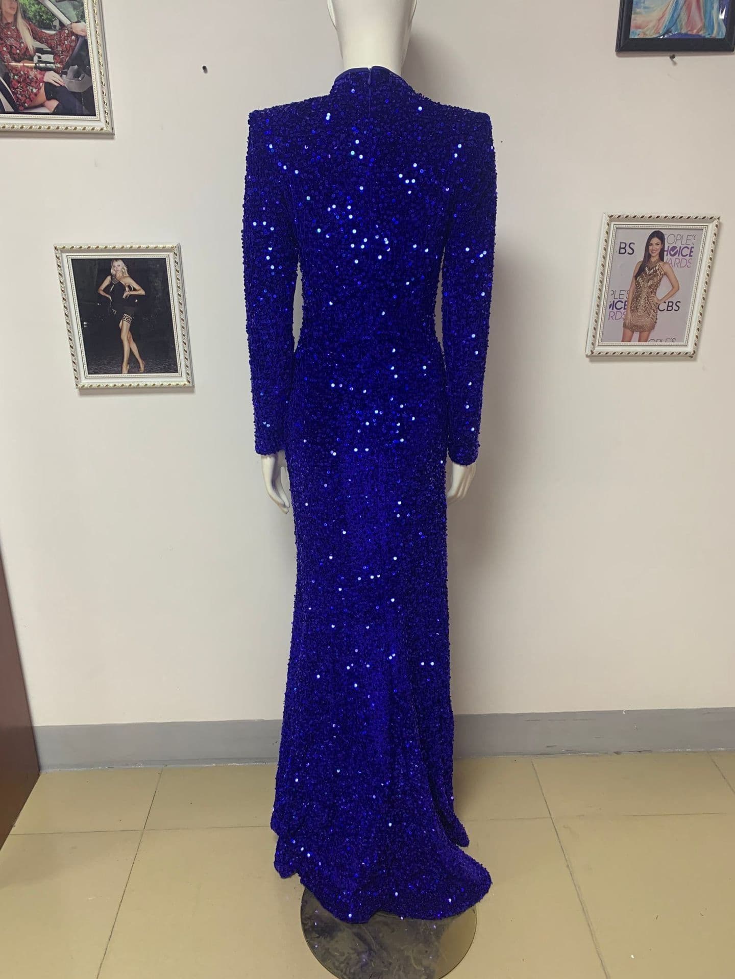 image-Blue Siren Ji Sequin See-through Dress With High Slit