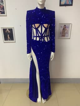 image-Blue Siren Ji Sequin See-through Dress With High Slit