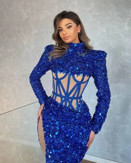 image-Blue Siren Ji Sequin See-through Dress With High Slit