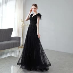 image-Black Double Shoulder Evening Dress Woman