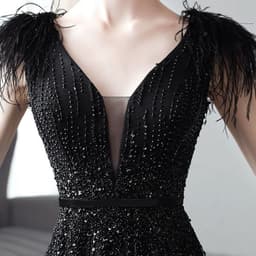 image-Black Double Shoulder Evening Dress Woman