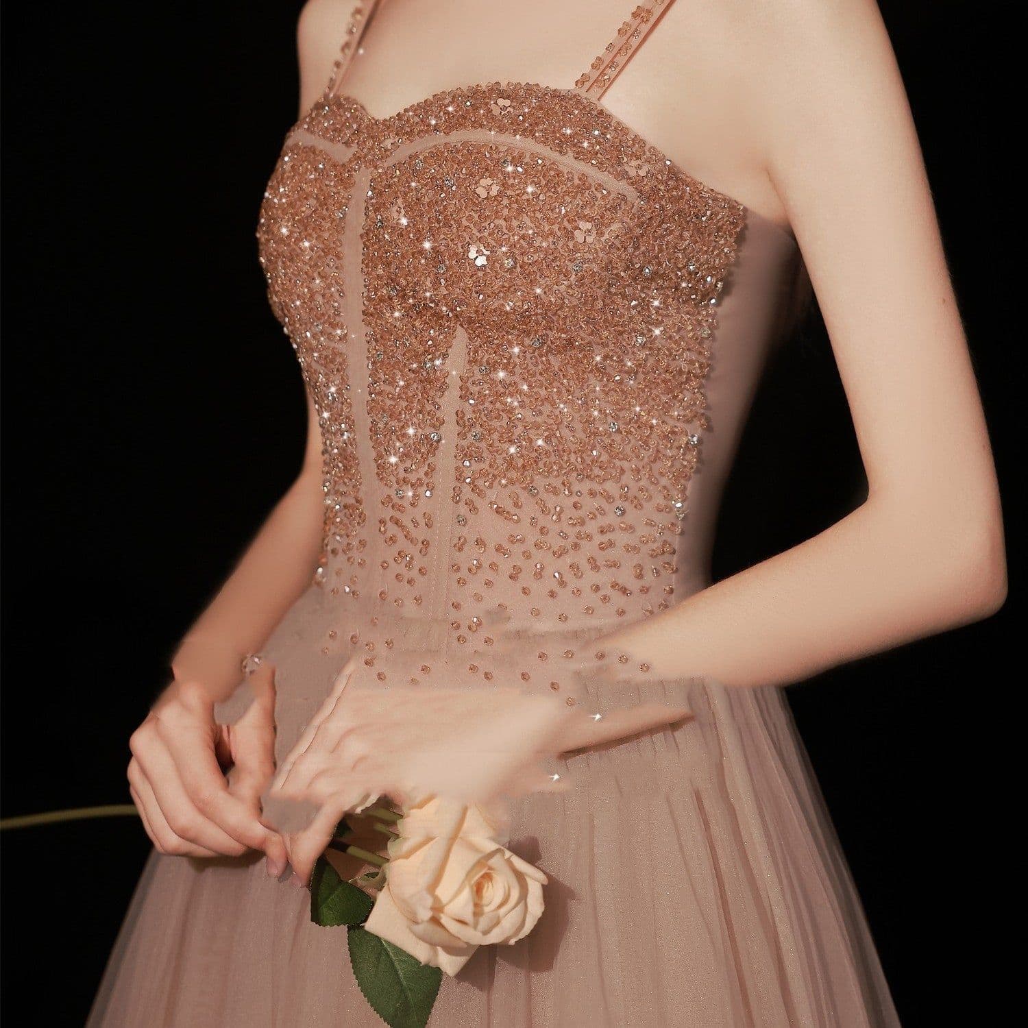 image-Golden Suspender Dress Female Dinner