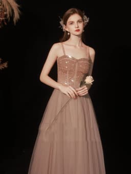 image-Golden Suspender Dress Female Dinner