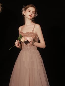 image-Golden Suspender Dress Female Dinner