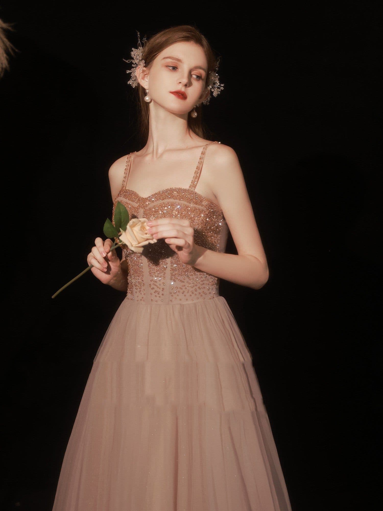 image-Golden Suspender Dress Female Dinner