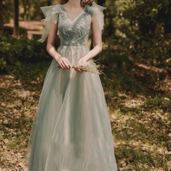 image-Bridesmaid Long Skirt Female Wedding Dress Host Annual Meeting Dinner Green