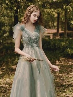 image-Bridesmaid Long Skirt Female Wedding Dress Host Annual Meeting Dinner Green