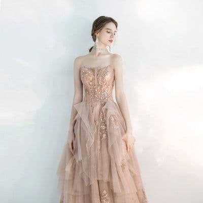 image-Toast Dress Female Wedding Bridesmaids Breast Wipe Long Skirt Dinner Annual Meeting Host