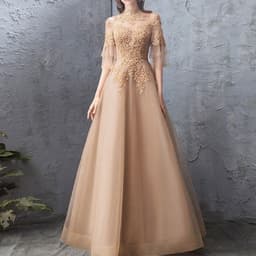 image-Banquet Evening Dress Female Golden Stand-up Collar Host Annual Party Dress Skirt