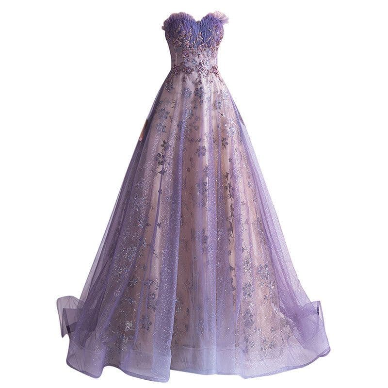 image-Strapless Purple Sequin Starry Dress Wedding Dress