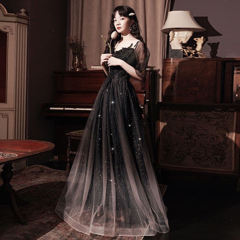 image-Spring Art Exam Black Xianqi Student Host Annual Party Dress