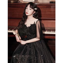 image-Spring Art Exam Black Xianqi Student Host Annual Party Dress