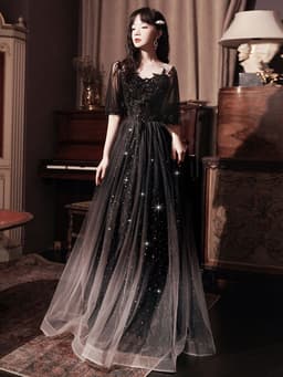 image-Spring Art Exam Black Xianqi Student Host Annual Party Dress