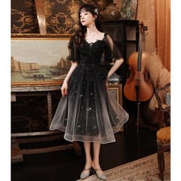 image-Spring Art Exam Black Xianqi Student Host Annual Party Dress