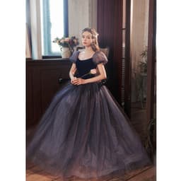 image-Blue Bubble Sleeve Wedding Dress Banquet Evening Dress Bride Toast Dress