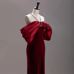 image-Premium Sense Wine Red Engagement Fishtail Temperament One Line Shoulder Evening Dress