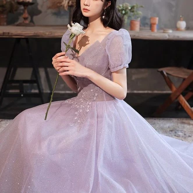 image-HOOR Women Luxury Puff Sleeve Backless Shiny Prom Gown