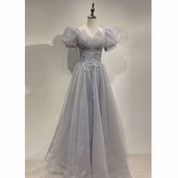 image-HOOR Women Luxury Puff Sleeve Backless Shiny Prom Gown