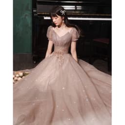 image-HOOR Women Luxury Puff Sleeve Backless Shiny Prom Gown